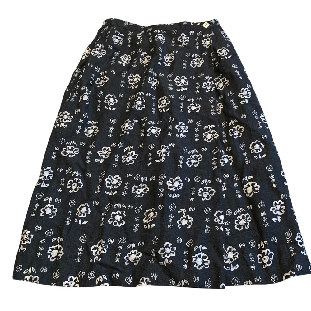 Susan Bristol Linen Blend Midi Skirt 8 Faux Wrap Blue Modest Nautical Costal